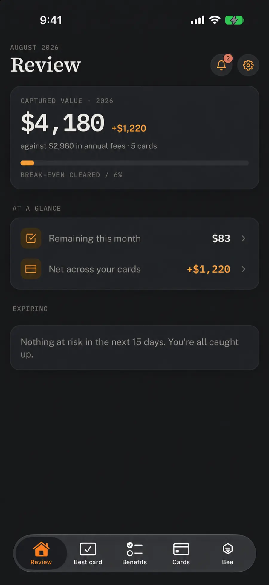 OfferBee home screen in the dark Onyx theme