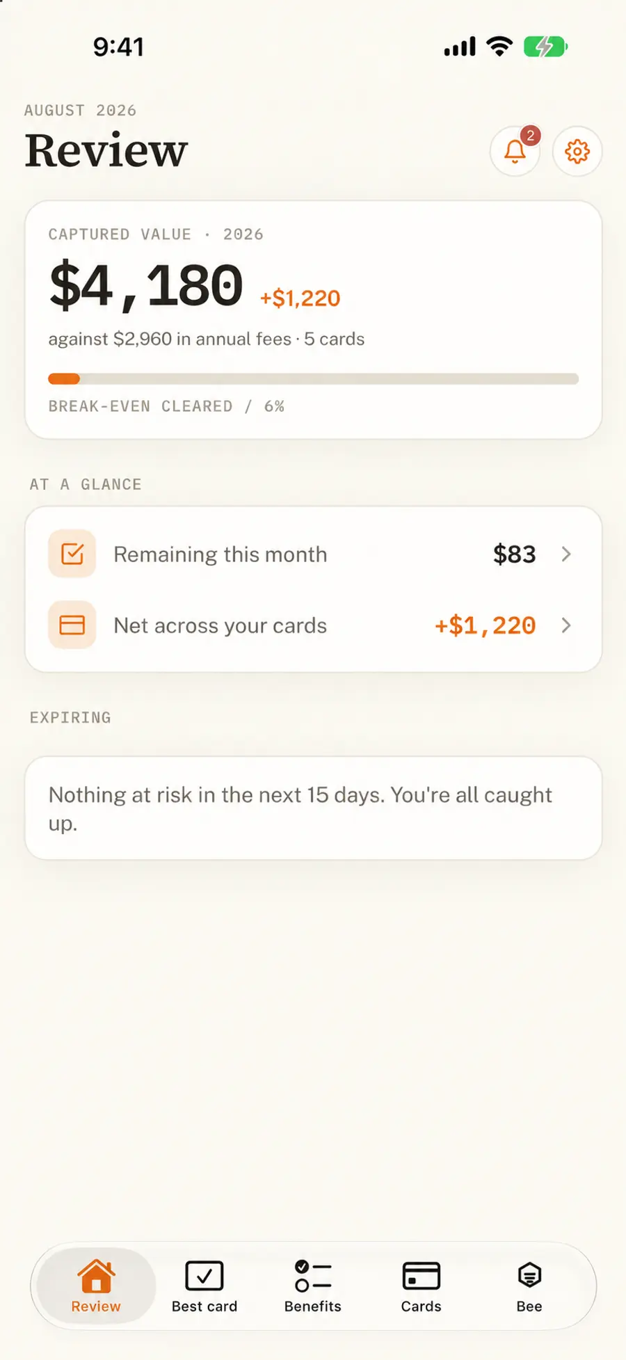 OfferBee home screen in the light Honey theme